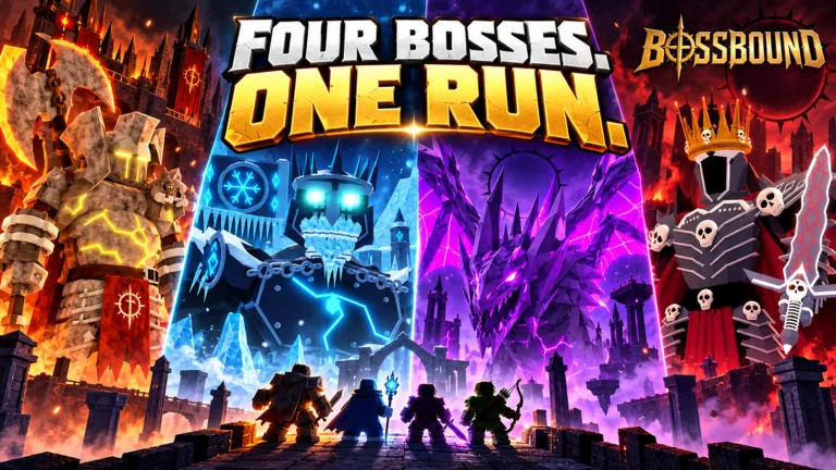 BossBound official artwork: four bosses, one run